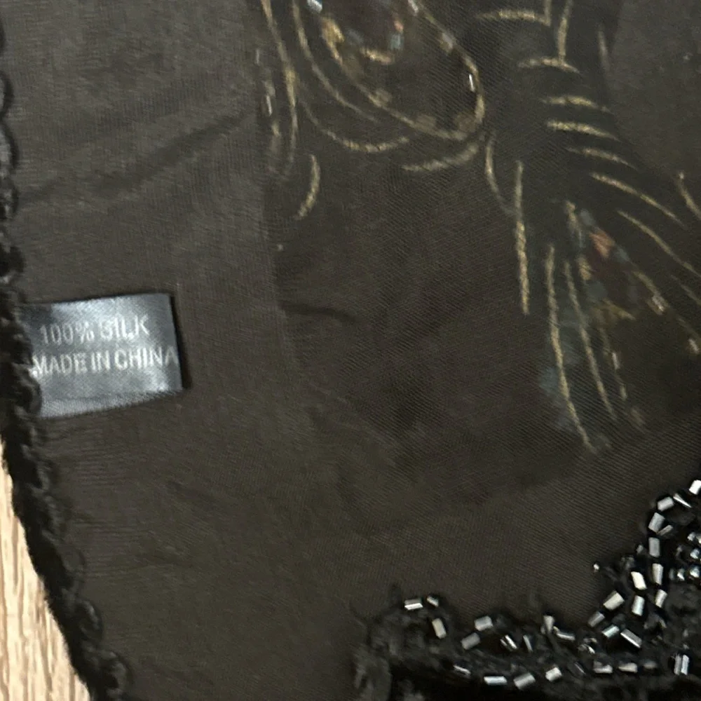vintage Elegant Black Velvet fringe Scarf with Peacock and Floral Embroidery